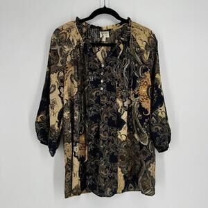 Fig & Flower top 2x dark floral relaxed artsy work career business career